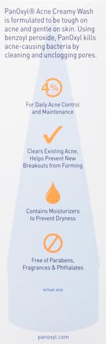 PanOxyl Antimicrobial Hydrating Acne Creamy Wash, 4% Benzoyl Peroxide, 6 Ounce (Pack of 2)