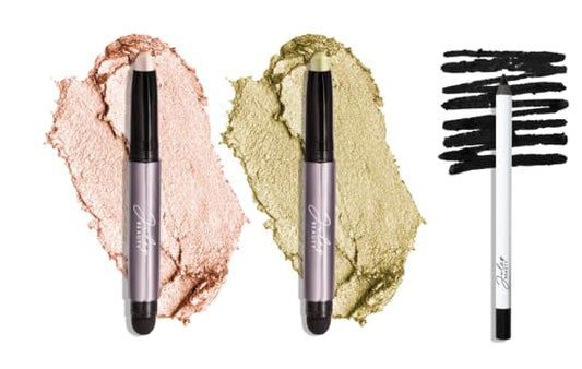 Julep Eyeshadow 101 Crรจme-to-Powder Eyeshadow Stick Duo + When Pencil Met Gel Sharpenable Multi-Use Longwear Eyeliner Pencil, 3pc Set - Meadow Shimmer, Blackest Black and Pearl Shimmer