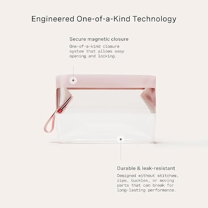 Cadence Parcel - Clear Dopp Kit with Magnetic Closure - Durable and Leak-Resistant Travel Toiletry Kit - TSA-Compliant & Modular Design - Hygiene Bag for Travel Essentials - .5 Qt - Rose