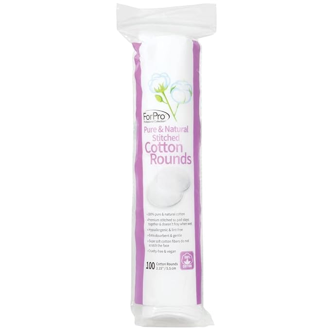 ForPro Pure & Natural Stitched Cotton Rounds for Face (400-Count), 100% Pure Cotton Makeup Remover Pads, Hypoallergenic, Lint-Free, Vegan & Cruelty-Free, Pack of 4-100 Cotton Pads