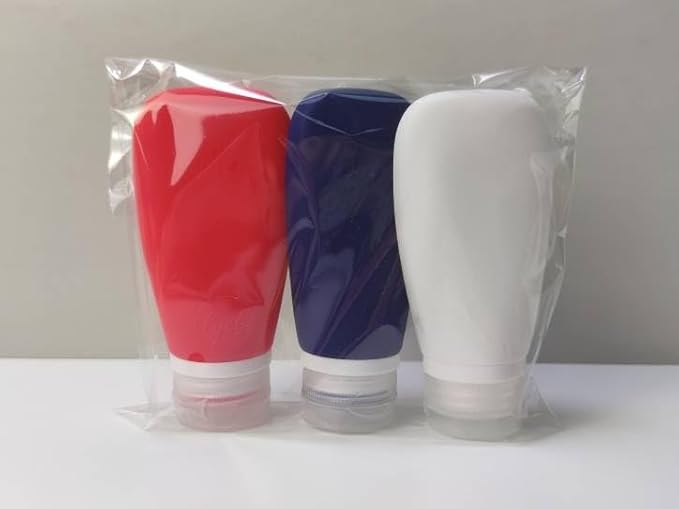 Travel Bottles for Toiletries, TSA Approved 3 oz Leak Proof Silicone Soft Refillable Squeeze Travel Size Containers BPA Free for Air Travel, Shampoo, Conditioner, Oils, Patriotic (Red-White-Blue)