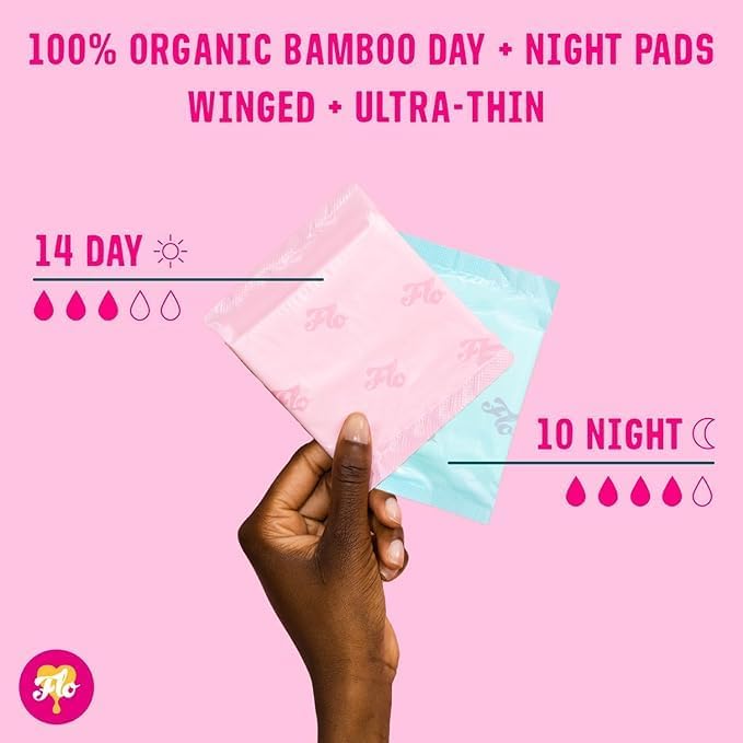 Flo Bamboo Period Pads with Wings Combo Pack 14 Day and 10 Night Pads - 24