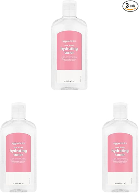 Amazon Basics Rose Water Hydrating Toner, 16 Fluid Ounces, 3-Pack