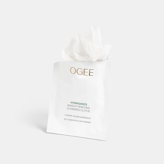 Ogee Gentle Makeup Remover Wipes - Moisturizing Makeup Wipes - Nourishing Formula of Jojoba Oil, Aloe Vera & Essential Oils - Facial Cleansing Cloths (20ct)
