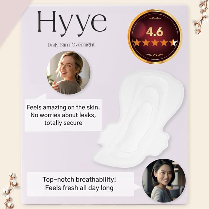 Hyye Ultra Thin Daily Sanitary Pads with Wings, High Absorbency, Air Flow Cotton Soft Touch Cover for Sensitive Skin, Unscented, Made in Korea (Regular, 16 Count)
