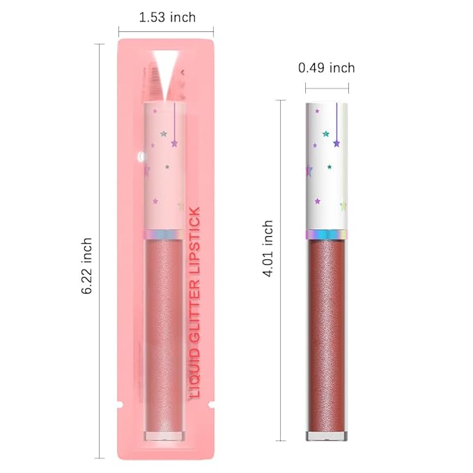 evpct 1Pcs Mauve Red Metallic Shimmer Glitter Lip Gloss Liquid Lipstick Long Lasting Waterproof 24, Glitter Pearlescent Metallic Sparkly Glossy Liquid Lipsticks Lip Stain Makeup Set for Women 05#