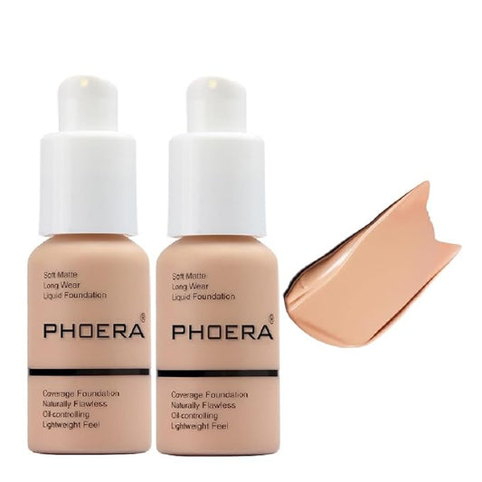 2 Pack PHOERA Foundation,Full Coverage Foundation, Concealer Foundation Full Coverage Flawless New 30ml PHOERA 24HR Matte Oil Control Concealerใ(103 Warm peach๏ผ