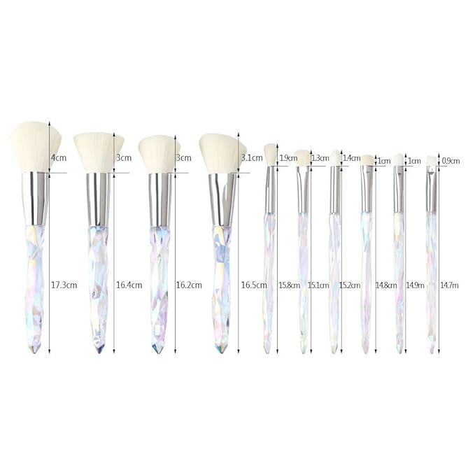 Makeup Brushes Crystal Handle Set, Tenmon 10 PCS Crystal Transparent Handle Kabuki Powder Foundation Brush Concealer Eye Shadow Eyeliner Eyebrow Brush (White)