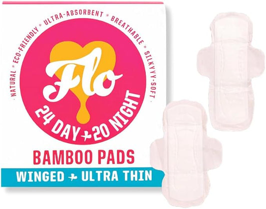 Flo Bamboo Period Pads with Wings Combo Pack 24 Day and 20 Night Pads - 34