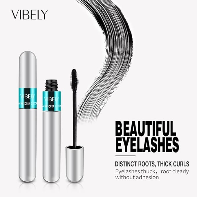 4 Pack VIBELY Mascara 5x Longer Washable, 2 in 1 4D Silk Fiber Lash Mascara, Natural Lengthening and Thickening, No Clumping, Long-lasting