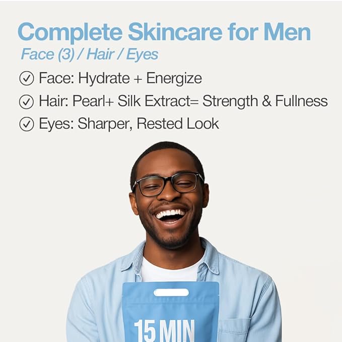 15 Min Groom Me Kit by Naisture – Korean At Home Spa Kit for Men with Hair Mask, Collagen Mask, Tea Tree Face Mask, Hyaluronic Acid Mask, and Eye Mask