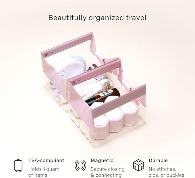 Cadence Parcel - Clear Dopp Kit with Magnetic Closure - Durable and Leak-Resistant Travel Toiletry Kit - Modular Design - Hygiene Bag for Travel Essentials - 4 Qt - Rose