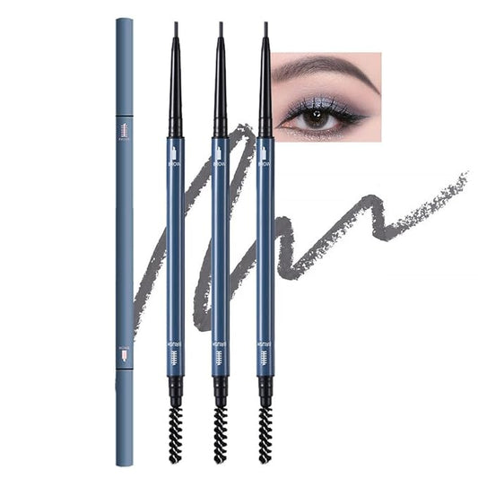 3 Pcs Gray Eyebrow Pencils for Women,with Spoolie Brush,Eyebrow Pencil Soft Textured,Waterproof Sweat-proof for Fills in Sparse Areas and Gaps Create a Natural Eye Brow,Vegan & Cruelty-Free