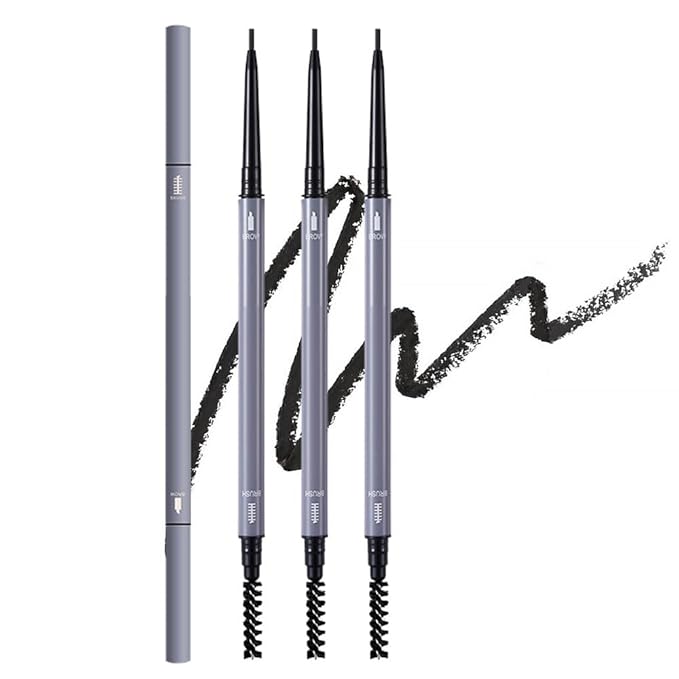 3 Pcs Black Eyebrow Pencils for Women,with Spoolie Brush,Eyebrow Pencil Soft Textured,Waterproof Sweat-proof for Fills in Sparse Areas and Gaps Create a Natural Eye Brow,Vegan & Cruelty-Free