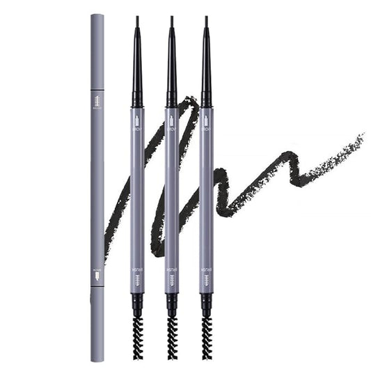3 Pcs Black Eyebrow Pencils for Women,with Spoolie Brush,Eyebrow Pencil Soft Textured,Waterproof Sweat-proof for Fills in Sparse Areas and Gaps Create a Natural Eye Brow,Vegan & Cruelty-Free