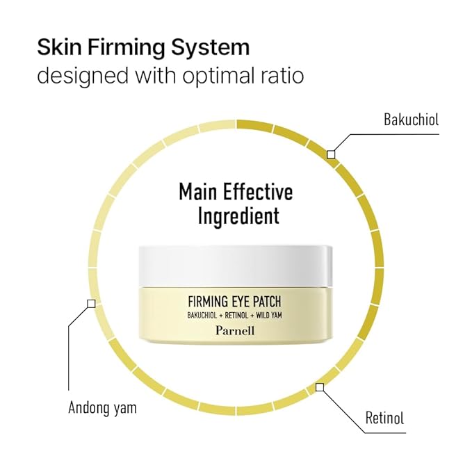 Parnell Bakuchiol Retinol Wild Yam Eye Patch (60ct) | Hydrogel Patches for Wrinkles, Dark Circles & Firming | Cica HA Niacinamide K-Beauty