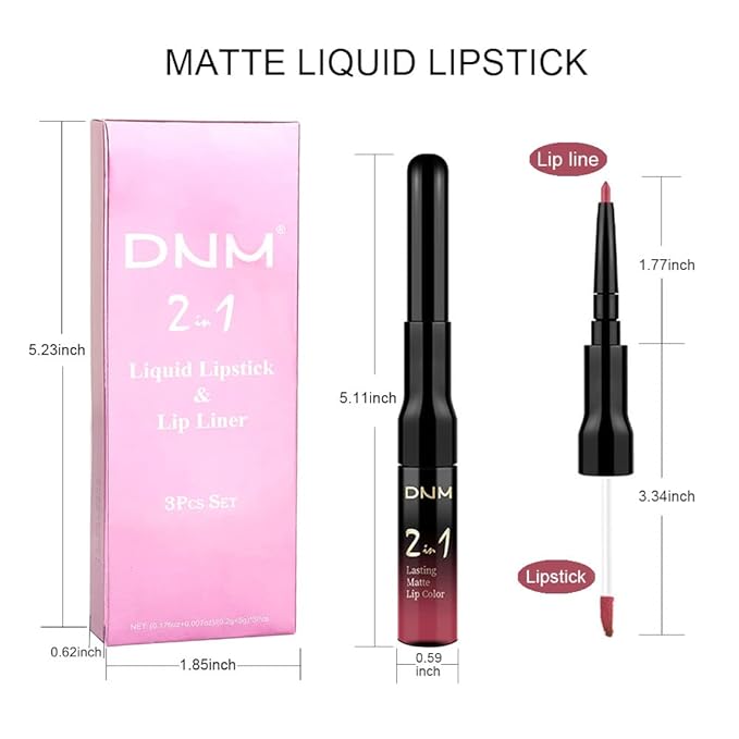 3Pcs 2 in 1 Mauve Neutral Light Rosey Nude Blue Red Lip Liner and Liquid Lipstick Stain Makeup Set for women, Long Lasting Smudge Proof Lip Tint Matte Finish Lip Gloss for All-Day Color Hold, Set10