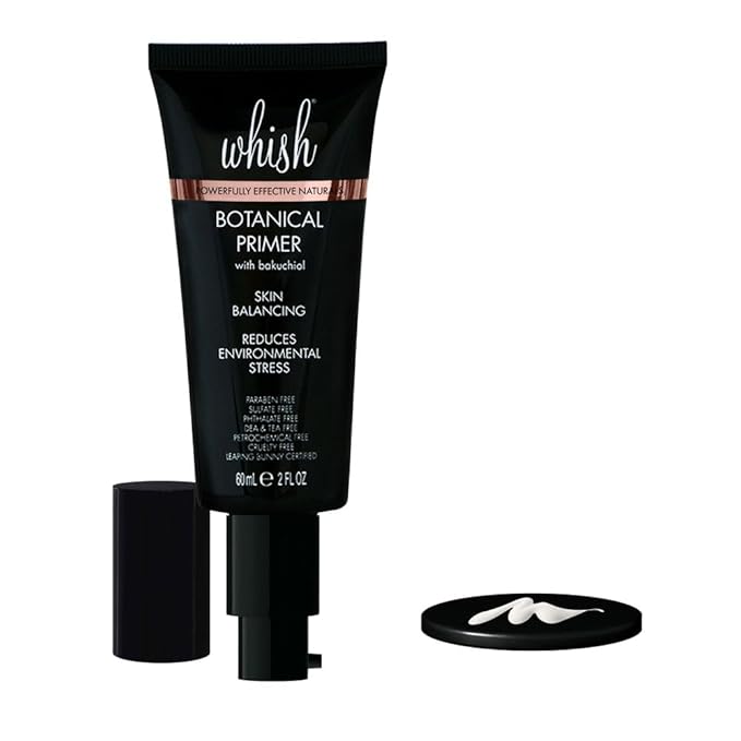 Whish Botanical Primer with Bakuchiol - Minimizes Pores, Wrinkles & Evens Skin Tone With Natural Retinol Alternative - Hydrating Makeup Primer For All Skin Types - Paraben & Sulfate Free - 2 oz