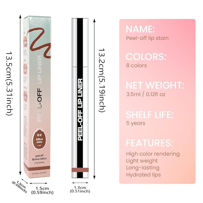 Brown Liquid Matte Lip Liner Stain Peel Off with Tweezer, Long Lasting, Waterproof Matte Lipstick Lip Gloss Tattoo for Women, Transfer-prof Lip Tint Makeup for All Skin Types 02#