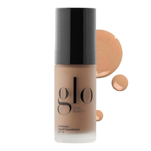 Glo Skin Beauty Luminous Liquid Mineral Foundation Makeup with SPF 18 (Cafรฉ) - Improves Uneven Skin Tone, Smooths & Corrects Imperfections, Sheer to Medium Coverage, Dewy Finish