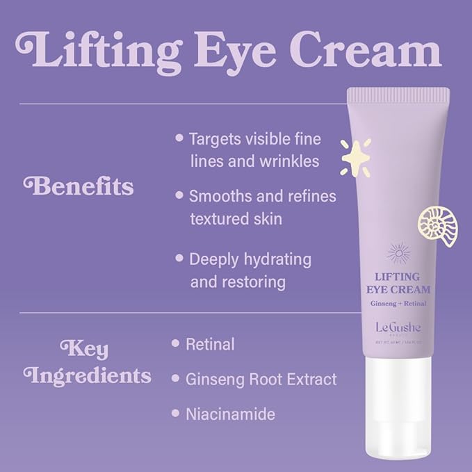 LE GUSHE Retinal Under Eye Cream - Anti Aging Retinol Eye Cream for Dark Circles and Fine Lines - With Ginseng and Niacinamide - Undereye Dark Circles Treatment (52 ml / 1.76 fl oz)