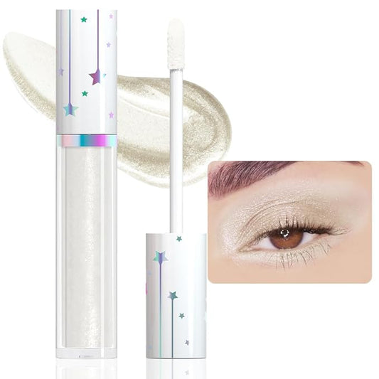 evpct Liquid Shimmery Glitter Eyeshadow Eyeliner, High Pigment Colored Metallic Eyeshadow Stick Eyeliner, Waterproof Long Lasting Sparkle Eye Makeup Set for Women, 02# white
