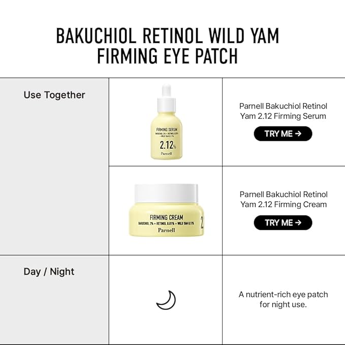 Parnell Bakuchiol Retinol Wild Yam Eye Patch (60ct) | Hydrogel Patches for Wrinkles, Dark Circles & Firming | Cica HA Niacinamide K-Beauty