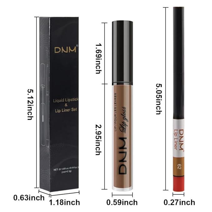 2Pcs Caramel Brown Matte Lip Liner and Lipstick Makeup Set, Matt nude brown Lip Stain Lip Gloss Matt Liquid Lipstick 24H Long Lasting lapiz labiales mate 24 horas originales larga duracion (62#)