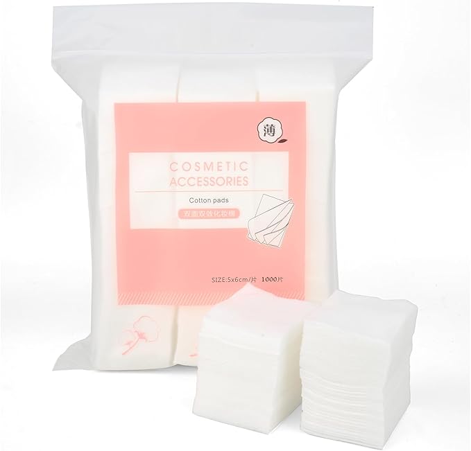 1000PCS Ultra Thin Makeup Remover Cotton Pads Perfect for Face Lips Eyes Nails Polish Makeup Remover Cleansing and Daily Skin Care, Square, Lint