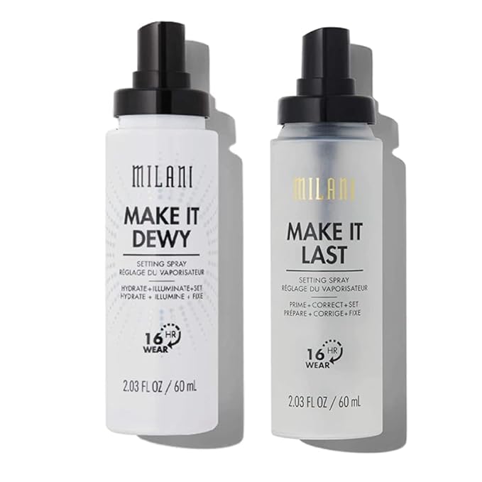 Milani Setting Spray + Primer, Make It Last Original - Natural Finish with Niacinamide for Hydration & Make It Last Dewy - Dewy Finish Moisturizing Formula for Glow on the Go - 2 Pack