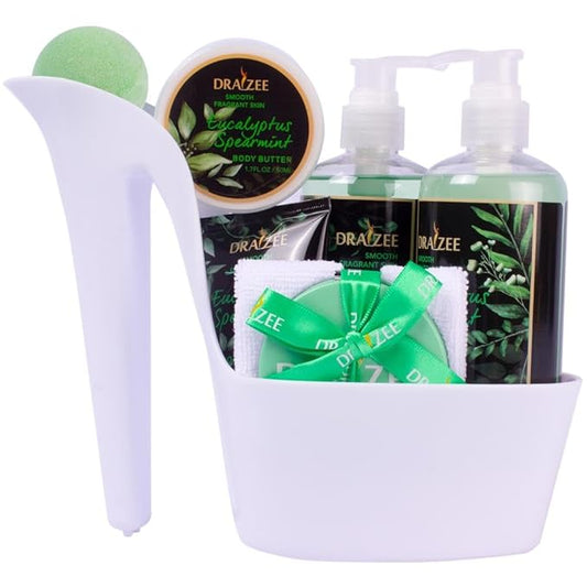 Draizee Luxury Spa Gifts for Women – 8 Pc Eucalyptus Spearmint Bath & Body Set with Bubble Bath, Lotion, Body Butter & More – Self Care Gift Basket for Wife, Mom, Girlfriend