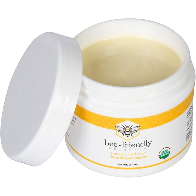 BeeFriendly Organic Face and Eye Cream, USDA Certified Organic Facial Moisturizer, All In One Natural Face, Eye, Neck, Decollete Cream Reduces Wrinkles & Lines, 2 oz