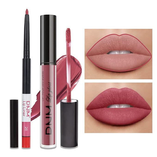 2pcs Matte Mauve Neutral Lip Liner and Lipstick Makeup Set, Liquid Lipstick 24H and Lip Liner Set Matt Liquid Lips Make Up Waterproof Long Lasting High Impact Color Lipstick Matte Kit๏ผ#28๏ผ