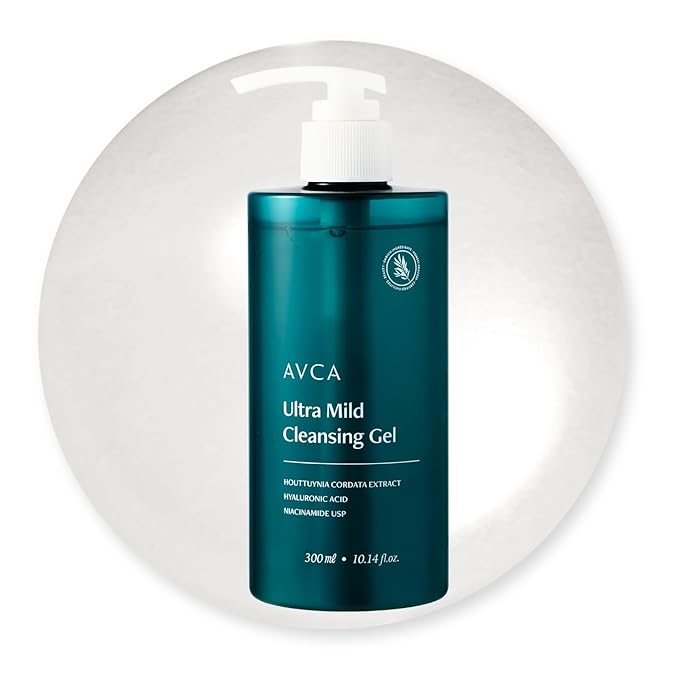 AVCA Ultra Mild Cleansing Gel Face Wash 300 mL (10.14 fl oz) - Gentle Hydrating Cleanser, Hyaluronic Acid & Niacinamide, Heartleaf Extract, Low-Irritation Foaming Rinse