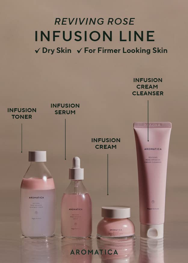 AROMATICA Reviving Rose Infusion Serum, Vegan, Vitality, Rejuvenating Hydration Serum for Dry Skin | with Damask Rose Water and Oil (3.38oz / 100ml)