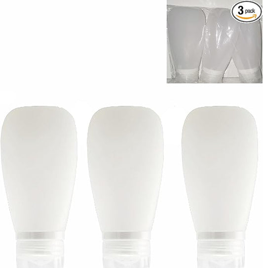 Travel Bottles for Toiletries, TSA Approved 3oz Leak Proof Silicone Soft Refillable Squeeze Travel Size Containers BPA Free for Cleansers, Lotions, Shampoo, Conditioner 3pk (Clear)