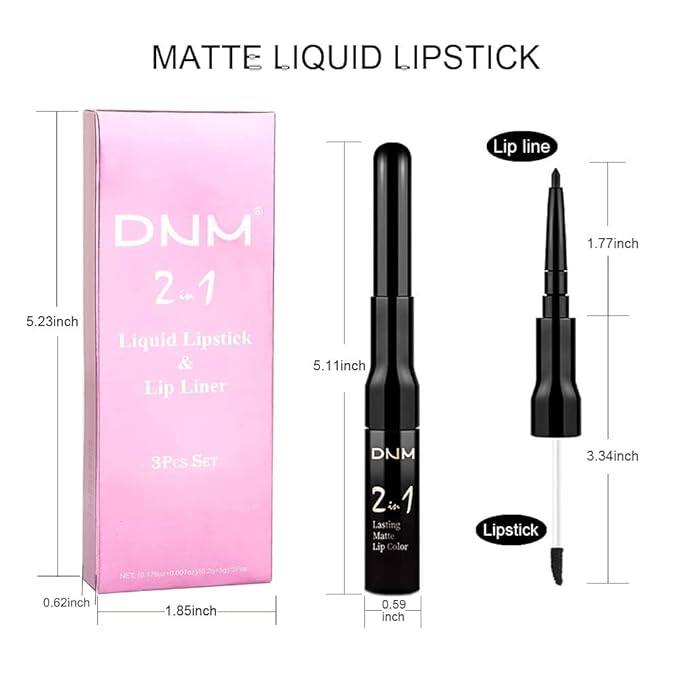 3Pcs 2 in 1 Dark Black Purple Royal Blue Lip Liner and Liquid Lipstick Stain Makeup Set for women, Long Lasting Smudge Proof Lip Tint Matte Finish Lip Gloss for All-Day Color Hold Easy to Use, Set07