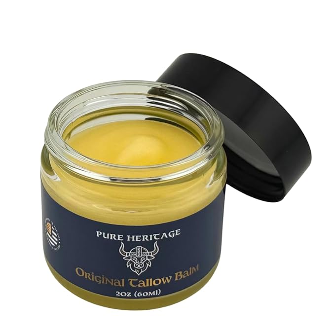 Pure Heritage Handmade Tallow Balm – Grass-Fed & Finished Moisturizer & Healing Cream with Frankincense & Cedarwood | Natural Care for Sensitive Skin, Eczema, Rosacea, Babies, Men & Women (2oz)