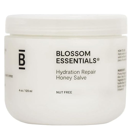 Blossom Essentials Honey Salve - Nut Free - Organic Manuka Honey Hydration Repair - Eczema Relief for Dry, Itchy, Sensitive Skin - Soothing Moisturizer & Balm for Kids, Adults - Made in USA - 4oz