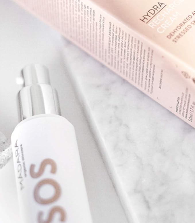 MรDARA Organic Skincare | SOS Hydra Recharge Cream โ 50ml, Intensely hydrating moisturiser with hyaluronic acid and linseed, Dermatologically proven face cream for dry skin, Organic certified