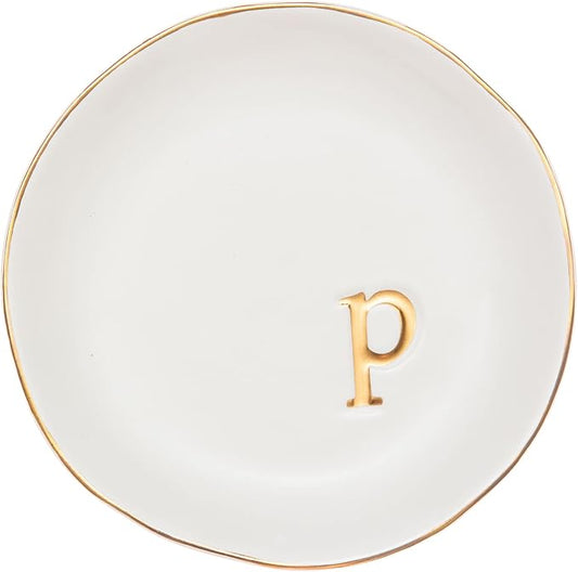 COLLECTIVE HOME - Ceramic Jewelry Tray, Decorative Trinket Dish for Rings Earrings Necklaces Bracelet Watch Keys, Birthday Mother's Day Christmas Gift for Women, 4.75", White Surface (P)