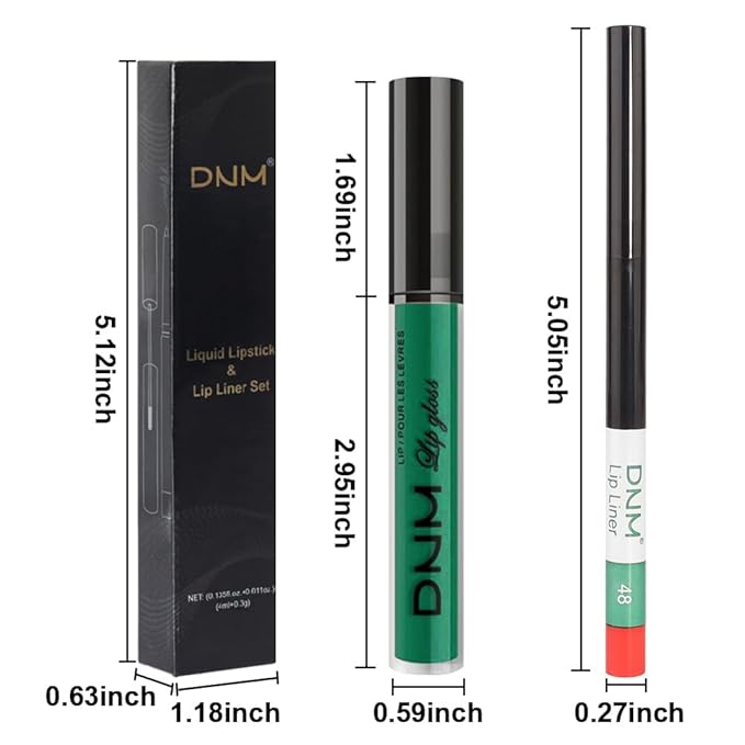 AMY'S DIARY 2Pcs Green Matte Lip Liner and Lipstick Makeup Set, Green Lip Stain Lip Gloss Matt Liquid Lipstick 24H Long Lasting lapiz labiales mate 24 horas originales larga duracion (green 48#)