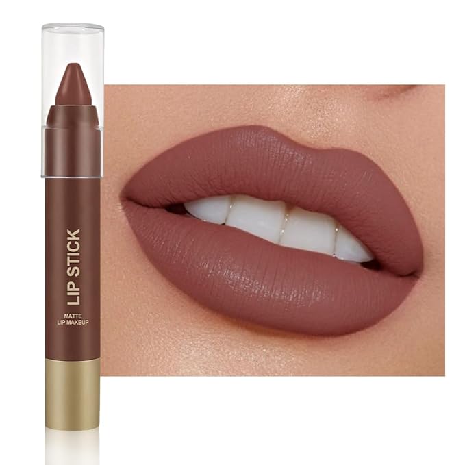 Matte Lipstick Crayon for Women, Nude Brown 24 Hour Lipstick Lip Liner Pencil, Neutral Lip Stick Lipliner Long Lasting Waterproof Smudge Proof, Vegan & Cruelty-Free, 03