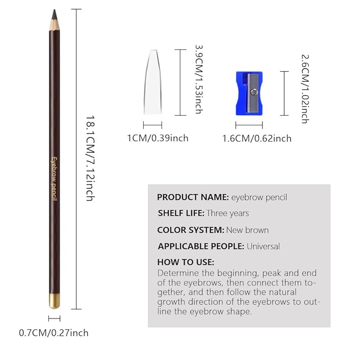 12Pcs Dark Brown Eyebrow Pencils for Women,Wooden Hard-Core Eyebrow Eyeliner Pencil,Sharpener Included,Long Lasting Waterproof Sweat-proof Create a Natural Eye Brow Makeup,Beginner Brow Pencil,Vegan