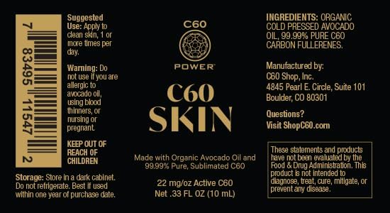 C60 Power Skin Roll On - Roller for Face, Hands & Body, Made with Organic Avocado Oil & 99.99% Pure Sublimated Carbon 60, Age Defying Skin Care, Natural Support for Wrinkles & Dry Patches - 0.33 fl oz