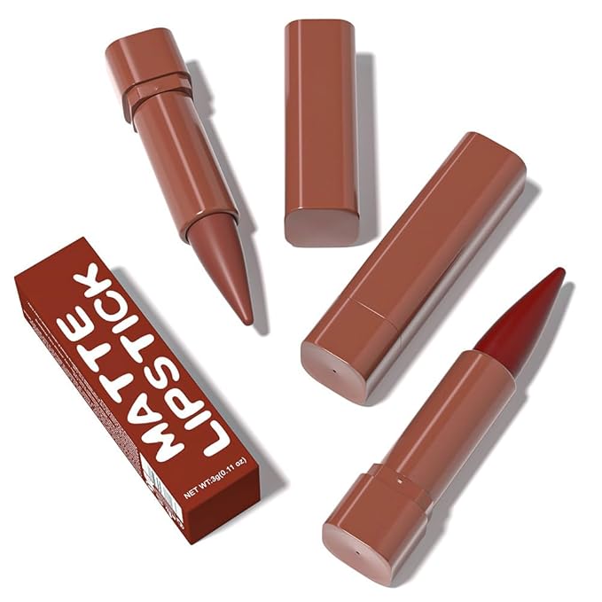 evpct 3Pcs Red Reddish Nude Brown Gradient Matte Lipstick Lip Liner Crayon Combo Pencil Set for Women Long Lasting Waterproof, Cream Lip Liner and Lipstick Combo Makeup,Flawless Gradual Ombre Effect