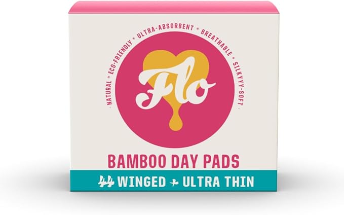 Flo Bamboo Day Period Pads with Wings (44 Pads) - Super Absorbent, Soft, Thin