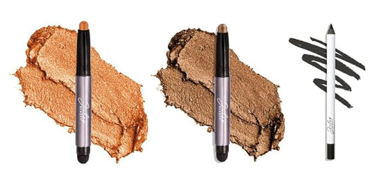 Julep Eyeshadow 101 Crรจme-to-Powder Eyeshadow Stick Duo + When Pencil Met Gel Sharpenable Multi-Use Longwear Eyeliner Pencil, 3pc Set - Bronze Shimmer, Soft Black & Marmalade Shimmer
