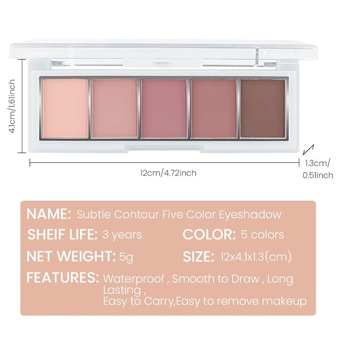 Nude Matte Eyeshadow Palette Makeup, 5 Natural Neutral Nude Brown Faded Rose Colors Eye Shadow Palette, Long Wearing Waterproof Professional Eye Makeup (04#, Pack of 1)