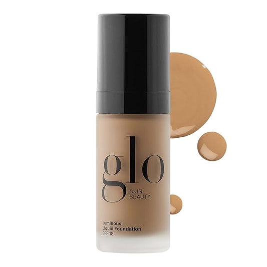Glo Skin Beauty Luminous Liquid Mineral Foundation Makeup with SPF 18 (Brรปlรฉe) - Improves Uneven Skin Tone, Smooths & Corrects Imperfections, Sheer to Medium Coverage, Dewy Finish